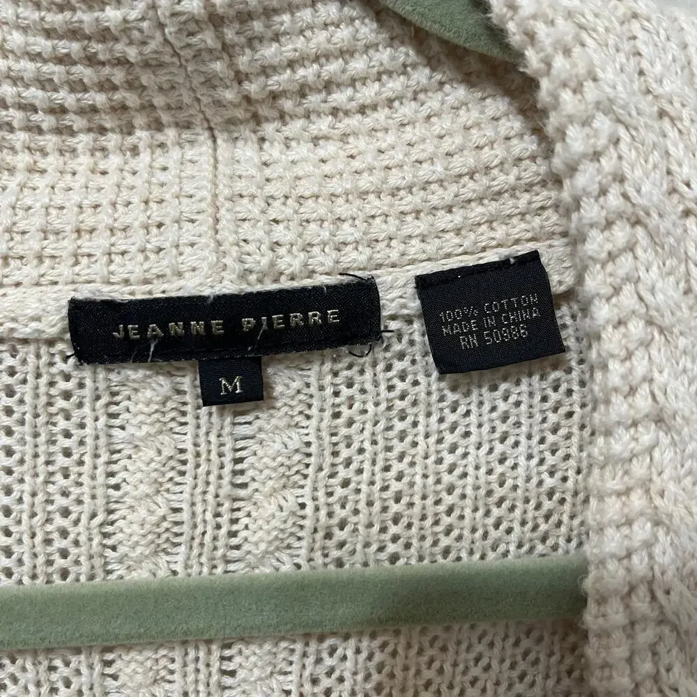 Jeanne Pierre Cable Knit Sweater Sz Medium Open Front‎ Cream Pockets